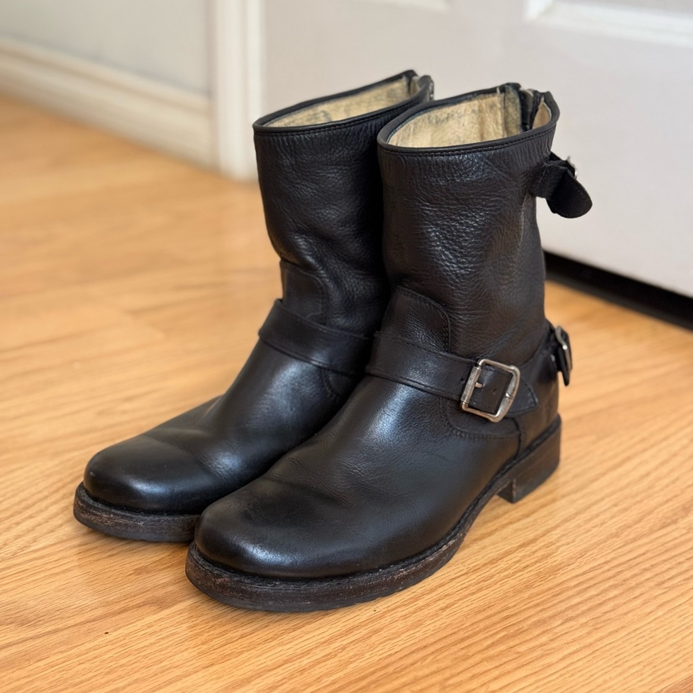 Frye Black Leather Combat Boots